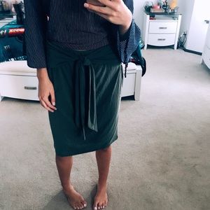 Army green suede skirt.